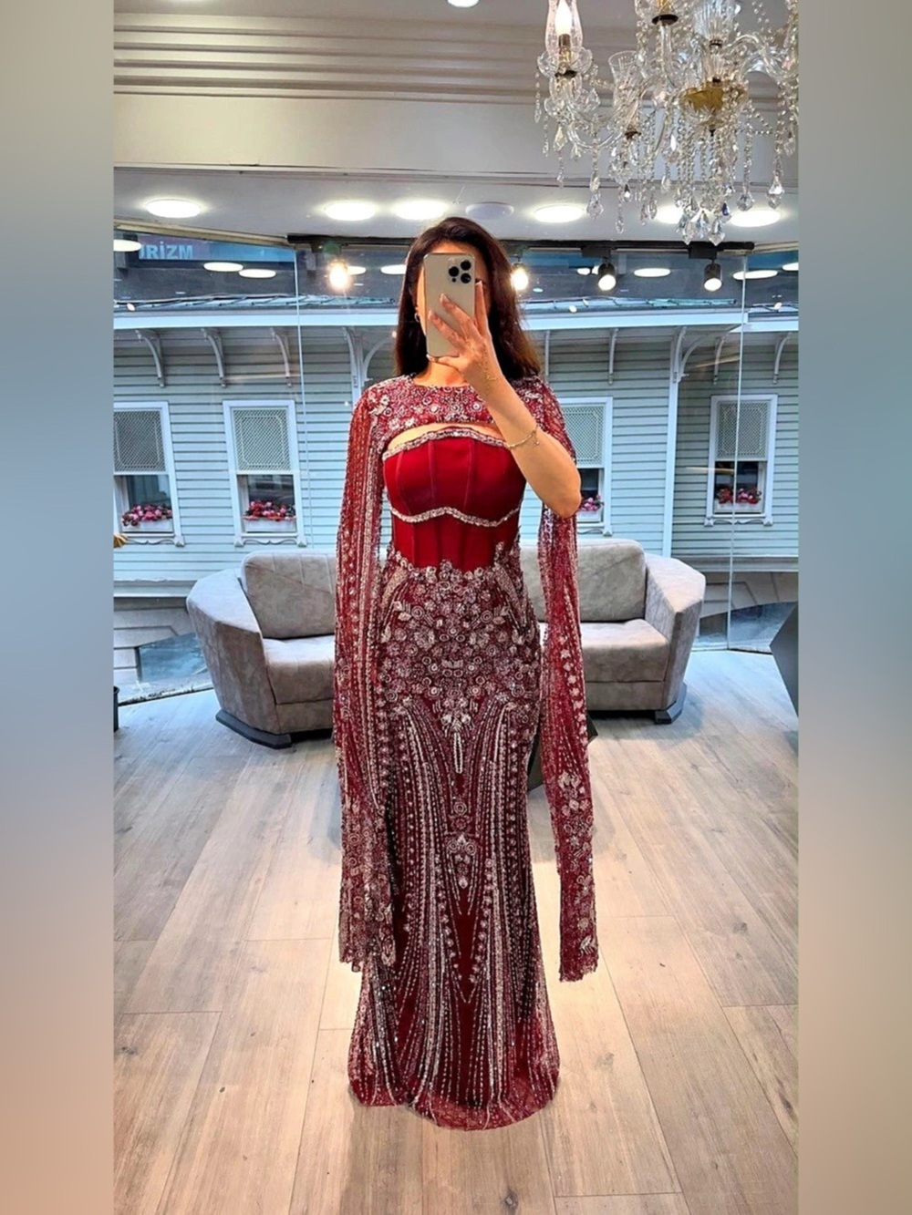 Red Embellished Maxi Dress